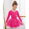 Zaclotre Girls Ballet Leotards 4-Layers Tiered Long Sleeve Dance Tutu Dresses Party Costumes for Ballerina(Hot Pink)
