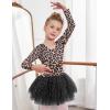 Zaclotre Girls Ballet Leotards 4-Layers Tiered Long Sleeve Dance Tutu Dresses Party Costumes for Ballerina(Leopard Black)