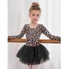 Zaclotre Girls Ballet Leotards 4-Layers Tiered Long Sleeve Dance Tutu Dresses Party Costumes for Ballerina(Leopard Black)