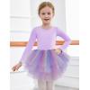 Zaclotre Girls Ballet Leotards 4-Layers Tiered Long Sleeve Dance Tutu Dresses Party Costumes for Ballerina(Purple-rainbow)