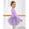 Zaclotre Girls Ballet Leotards 4-Layers Tiered Long Sleeve Dance Tutu Dresses Party Costumes for Ballerina(Purple-rainbow)