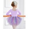 Zaclotre Girls Ballet Leotards 4-Layers Tiered Long Sleeve Dance Tutu Dresses Party Costumes for Ballerina(Purple-rainbow)