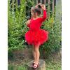 Zaclotre Girls Ballet Leotards 4-Layers Tiered Long Sleeve Dance Tutu Dresses Party Costumes for Ballerina(Red)