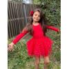Zaclotre Girls Ballet Leotards 4-Layers Tiered Long Sleeve Dance Tutu Dresses Party Costumes for Ballerina(Red)