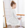 Zaclotre Girls Ballet Leotards 4-Layers Tiered Long Sleeve Dance Tutu Dresses Party Costumes for Ballerina(White)
