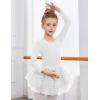 Zaclotre Girls Ballet Leotards 4-Layers Tiered Long Sleeve Dance Tutu Dresses Party Costumes for Ballerina(White)