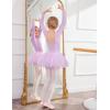Zaclotre Kid Girls Long Sleeve Leotards Ballet Dance Sparkly Tutu Dress Ballerina Outfits(Lilac)