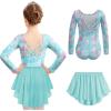 Zaclotre Ballet Leotards for Girls Long Sleeve Crisscross Back Dance Outfit with Removable Shiny Skirt Leotard Combo(Blue Mermaid)