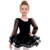 Zaclotre Ballet Leotards for Girls Mesh Long Sleeve Toddler Tutu Dress Dance Outfit Ballerina Costume(Black)