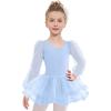 Zaclotre Ballet Leotards for Girls Mesh Long Sleeve Toddler Tutu Dress Dance Outfit Ballerina Costume(Blue)
