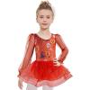Zaclotre Ballet Leotards for Girls Mesh Long Sleeve Toddler Tutu Dress Dance Outfit Ballerina Costume(Halloween Orange)