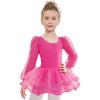Zaclotre Ballet Leotards for Girls Mesh Long Sleeve Toddler Tutu Dress Dance Outfit Ballerina Costume(Hot Pink)