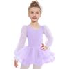 Zaclotre Ballet Leotards for Girls Mesh Long Sleeve Toddler Tutu Dress Dance Outfit Ballerina Costume(Lilac)