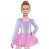 Zaclotre Ballet Leotards for Girls Mesh Long Sleeve Toddler Tutu Dress Dance Outfit Ballerina Costume(Rainbow)