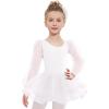 Zaclotre Ballet Leotards for Girls Mesh Long Sleeve Toddler Tutu Dress Dance Outfit Ballerina Costume(White)