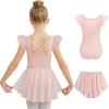 Zaclotre Ballet Leotards for Girls Toddler Ruffle Sleeve Crisscross Back Dance Dress Outfit with Removable Skirt Combo(Ballet Pink)