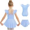 Zaclotre Ballet Leotards for Girls Toddler Ruffle Sleeve Crisscross Back Dance Dress Outfit with Removable Skirt Combo(Blue)