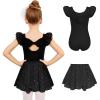 Zaclotre Ballet Leotards for Girls with Removable Skirt Toddler Ruffle Sleeve Bow Back Dance Dress Combo(Black)
