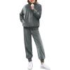 Zaclotre Girls 2 Piece Outfits Velour Tracksuit Zip Up Sweatshirt and Jogger Sweatpants Fall Winter Sweatsuits Set(Dark Grey)