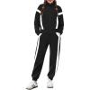 Zaclotre Girl’s 2 Piece Outfits Zip Up Sweatsuit Contrast Striped Sweatshirt Sweatpant Sets Jogging Track Suit(Black)