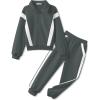 Zaclotre Girl’s 2 Piece Outfits Zip Up Sweatsuit Contrast Striped Sweatshirt Sweatpant Sets Jogging Track Suit(Gray)