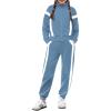 Zaclotre Girl’s 2 Piece Outfits Zip Up Sweatsuit Contrast Striped Sweatshirt Sweatpant Sets Jogging Track Suit(Gray Blue)