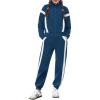 Zaclotre Girl’s 2 Piece Outfits Zip Up Sweatsuit Contrast Striped Sweatshirt Sweatpant Sets Jogging Track Suit(Navy)