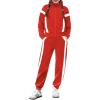 Zaclotre Girl’s 2 Piece Outfits Zip Up Sweatsuit Contrast Striped Sweatshirt Sweatpant Sets Jogging Track Suit(Red)