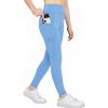 Zaclotre Girls Athletic Leggings with 4 Pockets High Waist Tights Kids Workout Yoga Pants for Running Dance(Light Blue)
