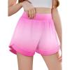 Zaclotre Girls Athletic Shorts with Pockets Crossover Triple Layered 2 in 1 Kids Sport Cheer Workout Running Shorts(Gradient White Pink)