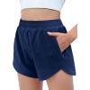 Zaclotre Girls Athletic Shorts with Zipper Pockets High Waisted Running Shorts Soccer Gym Sports Active Short for Kids(Navy Blue)