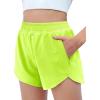 Zaclotre Girls Athletic Shorts with Zipper Pockets High Waisted Running Shorts Soccer Gym Sports Active Short for Kids(Neongreen)