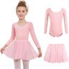 Zaclotre Girls Ballet Leotards 2Pcs Long Sleeve Shiny Squins Dance Dresses Toddler Ballerina Outfit for 3-11Y(Ballet Pink)