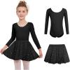Zaclotre Girls Ballet Leotards 2Pcs Long Sleeve Shiny Squins Dance Dresses Toddler Ballerina Outfit for 3-11Y(Black)