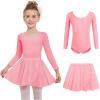 Zaclotre Girls Ballet Leotards 2Pcs Long Sleeve Shiny Squins Dance Dresses Toddler Ballerina Outfit for 3-11Y(Dark Pink)