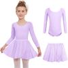 Zaclotre Girls Ballet Leotards 2Pcs Long Sleeve Shiny Squins Dance Dresses Toddler Ballerina Outfit for 3-11Y(Lilac)