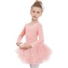 Zaclotre Girls Ballet Leotards 4-Layers Tiered Long Sleeve Dance Tutu Dresses Party Costumes for Ballerina(Ballet Pink)
