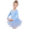 Zaclotre Girls Ballet Leotards 4-Layers Tiered Long Sleeve Dance Tutu Dresses Party Costumes for Ballerina(Blue)