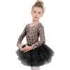 Zaclotre Girls Ballet Leotards 4-Layers Tiered Long Sleeve Dance Tutu Dresses Party Costumes for Ballerina(Leopard Black)