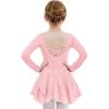 Zaclotre Girls Ballet Leotards Long Sleeve Shiny Skirted Crisscross Back Toddler Leotard Dresses Dance Outfits(Ballet Pink)