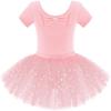 Zaclotre Girls Ballet Leotards Short Sleeve Bow Back Tutu Ballerina Costume Toddler Dance Dress Outfit Combo(Ballet Pink)