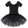 Zaclotre Girls Ballet Leotards Short Sleeve Bow Back Tutu Ballerina Costume Toddler Dance Dress Outfit Combo(Black)