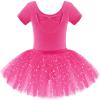 Zaclotre Girls Ballet Leotards Short Sleeve Bow Back Tutu Ballerina Costume Toddler Dance Dress Outfit Combo(Hot Pink)
