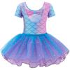Zaclotre Girls Ballet Leotards Short Sleeve Bow Back Tutu Ballerina Costume Toddler Dance Dress Outfit Combo(Pink Blue Mermaid)