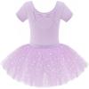 Zaclotre Girls Ballet Leotards Short Sleeve Bow Back Tutu Ballerina Costume Toddler Dance Dress Outfit Combo(Purple)