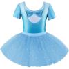 Zaclotre Girls Ballet Leotards Short Sleeve Bow Back Tutu Ballerina Costume Toddler Dance Dress Outfit Combo(White Blue)