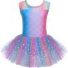 Zaclotre Girls Ballet Leotards Sparkly Sleevesless Mesh Dance Dress Tutu Ballerina Costume for Kids(Rainbow)