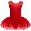 Zaclotre Girls Ballet Leotards Sparkly Sleevesless Mesh Dance Dress Tutu Ballerina Costume for Kids(Red)