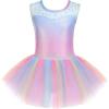 Zaclotre Girls Ballet Leotards Sparkly Sleevesless Mesh Dance Dress Tutu Ballerina Costume for Kids(Shiny Rainbow)