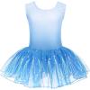 Zaclotre Girls Ballet Leotards Sparkly Sleevesless Mesh Dance Dress Tutu Ballerina Costume for Kids(White/Blue)